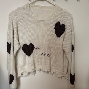 Cream Sweater with Black Heart Accents